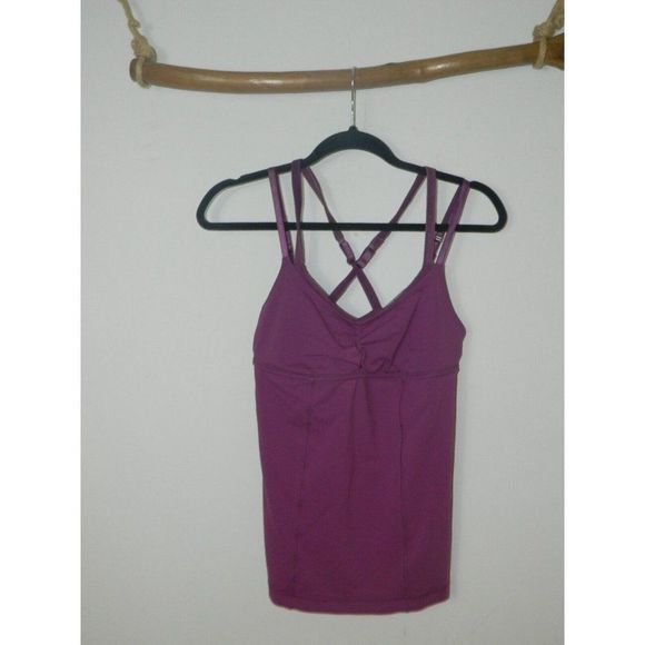 Lululemon Athletica Tank Top Women's Purple Size 8 Cross Back Built-In Bra - Picture 3 of 7